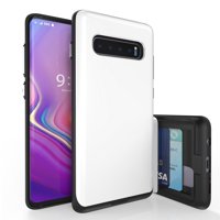 Beyond Cell Duo Shield Series Compatible with Samsung Galaxy S10+ Plus, Slim Hybrid Shock Absorption Case with 2 Card Wallet Slide-Out Compartment and Atom Cloth - White