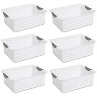 Sterilite Medium Ultra Plastic Storage Organizer Basket, White (6 Pack) 16248006