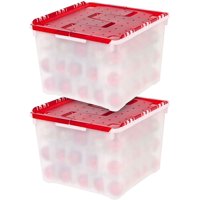 IRIS USA Holiday Ornament Storage Box, 2 Pack, Pearl/Red