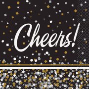 (2 Pack) Black & Gold Confetti Cheers Cocktail Napkins, 16ct