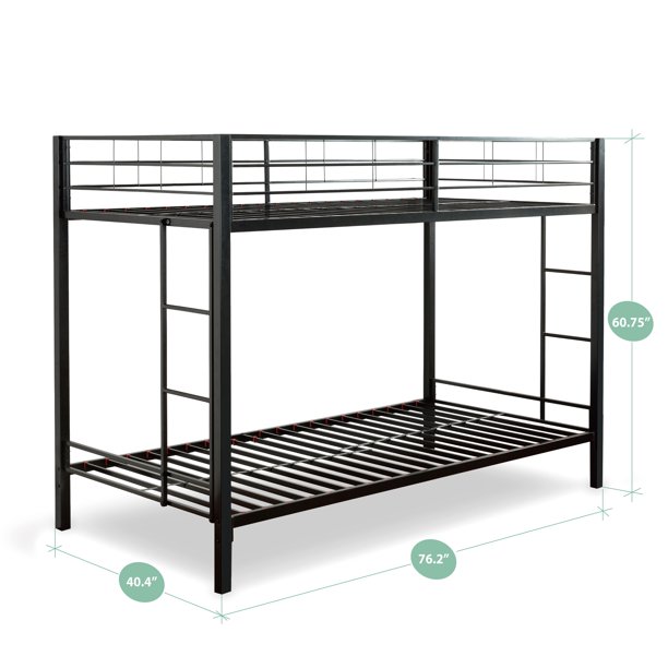 Mainstays Black Metal Twin Over, Mainstays Black Metal Twin Over Bunk Bed With Dual Ladders