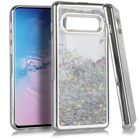 Bemz Liquid Series Case Compatible with Samsung Galaxy S10+ Plus, Flowing Quicksand Glitter Protector Phone Case and Atom Cloth - Silver