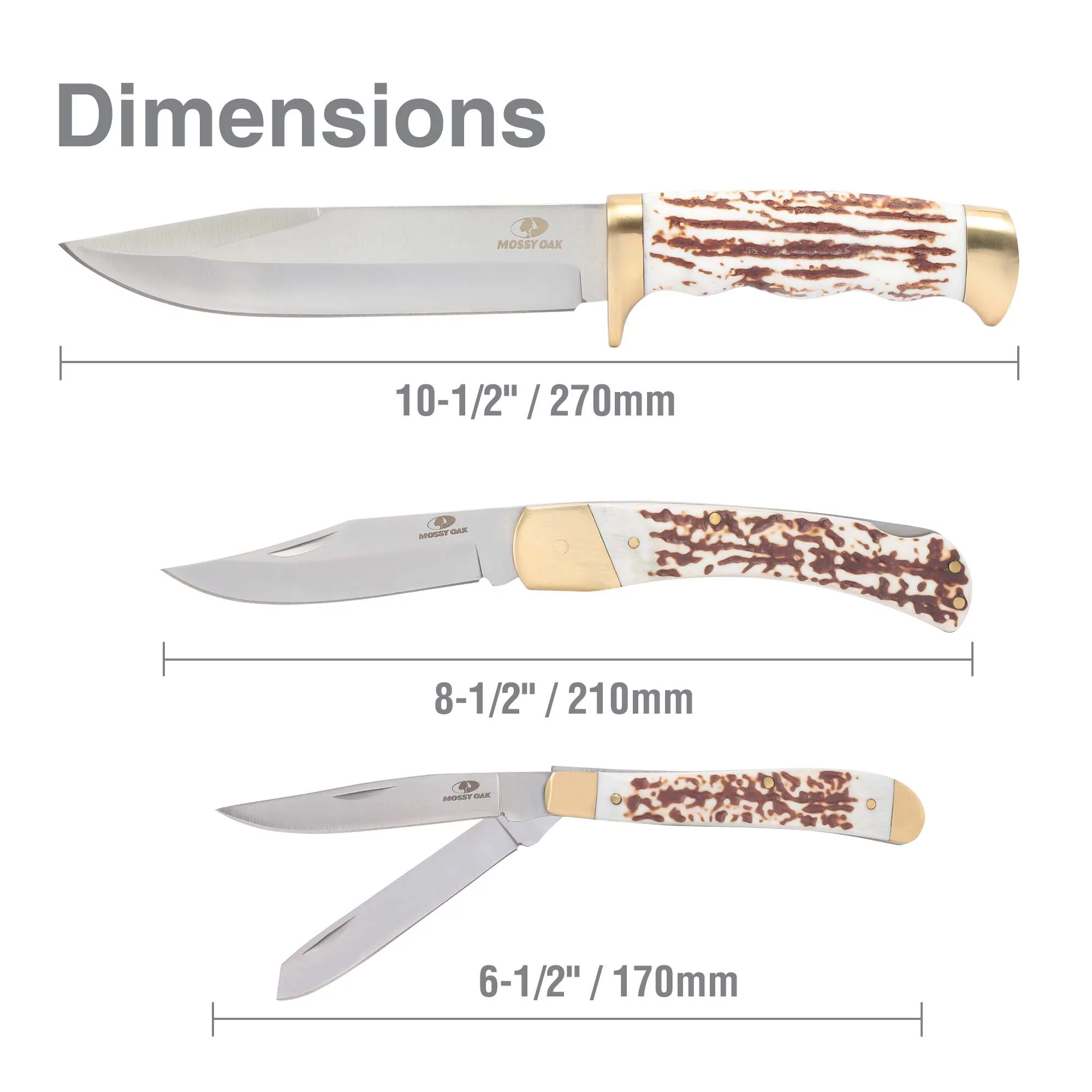 Mossy Oak 3 Piece Wood Finish Stainless Steel Knife Set with Leather  Sheath, Brown - Yahoo Shopping