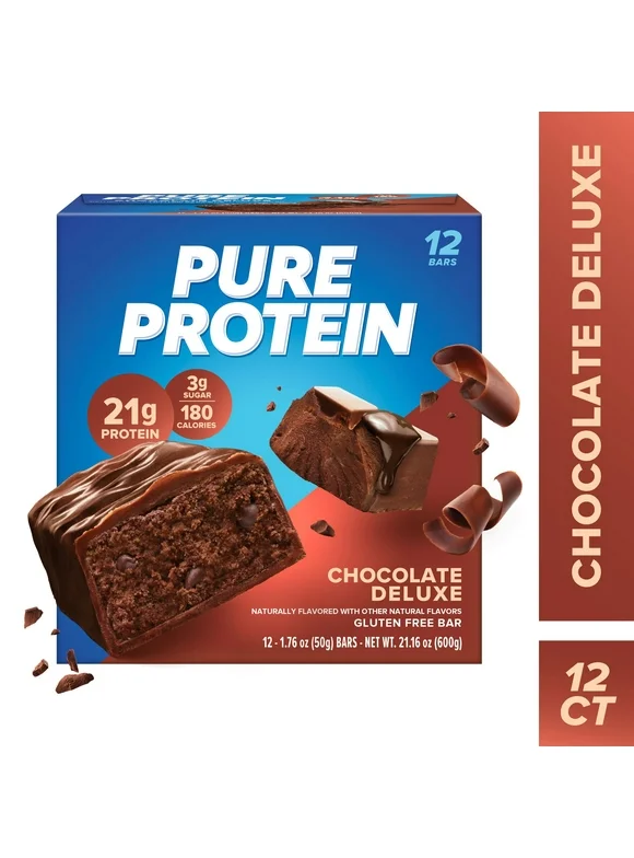 Pure Protein Bar, Chocolate Deluxe, 21g Protein, Gluten Free, 1.76 oz, 12 Ct