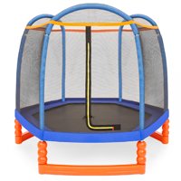 Best Choice Products 7ft Kids Round Mini Trampoline for Indoor & Outdoor Use w/ Safety Net Enclosure, Padding, Zipper in Multicolor