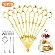 3 Tier 10 Sets Cake Stand, Crown Fruits Cupcakes Stand Holder Cake Holder, Cake Plate Stand Anchor Hardware Kit Centre Handle Fittings for Birthday Party,Wedding - Golden/Silver