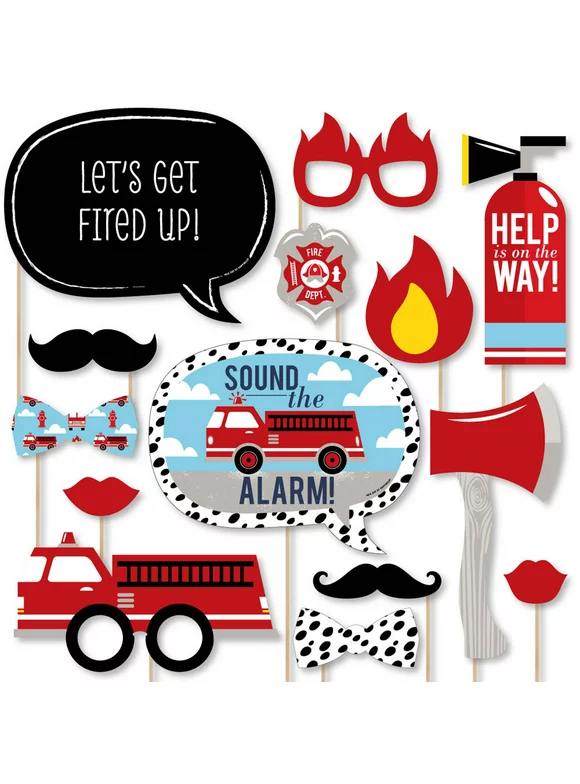 Big Dot of Happiness Fired Up Fire Truck - Firefighter Firetruck Baby Shower or Birthday Party Photo Booth Props Kit - 20 Count