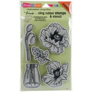 Stampendous Cling Stamp W/ Template 9"X5.25"-Pretty Poppies