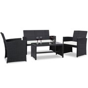 Patiojoy 4 Piece Outdoor Patio Rattan Furniture Set Black Wicker Cushioned Seat For Garden, porch, Lawn