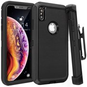 Apple IPhone XR Heavy Duty Defender Armor Hybrid Case Cover With Clip Black Black