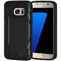 Samsung GALAXY S7 Case, Premium Brushed Metal Design Dual Layer Slim Protective Heavy Duty Case for Samsung Galaxy S7 G930 - Black, Raised Bezel, Super lightweight, Ultra Thin S7 Case