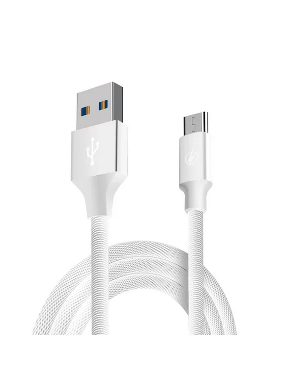 Bemz USB-C to USB-A Charger Cable for Samsung Galaxy A03s (Heavy Duty Nylon Fast Charging USB Type-C Cable) - 6.5 Feet (2 Meters) - White