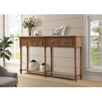 JUMPER 58" Console Table Retro Solid Wood Storage Console Table for Entryway with Bottom Shelf, Living Room Furniture, Antique Walnut