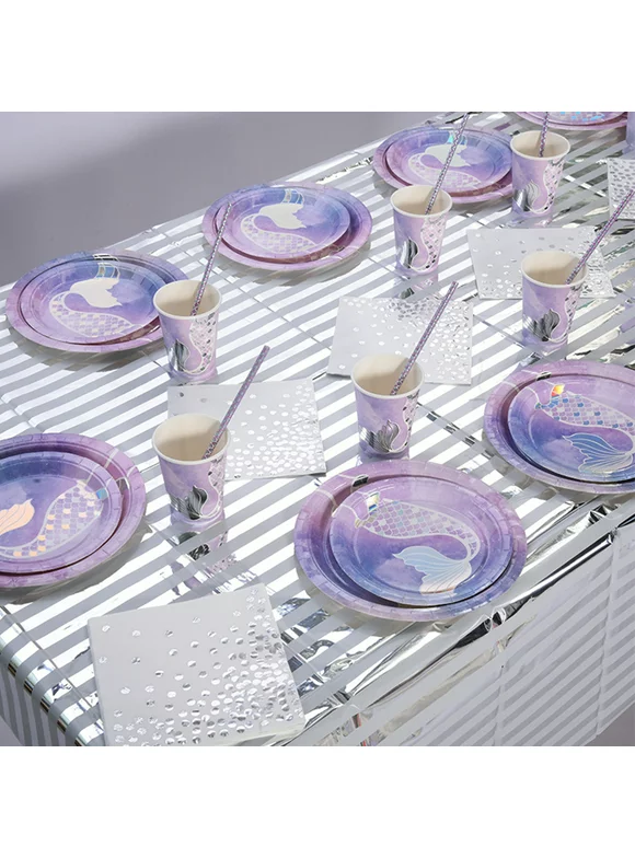 Dream Lifestyle 1 Set Cutlery Set Food Grade Mermaid Tail Theme Paper Plate Napkin Disposable Tableware Birthday Decoration