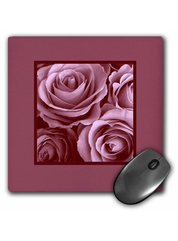 3dRose Pastel mauve pink roses surrounded by a rich rich mauve frame, Mouse Pad, 8 by 8 inches
