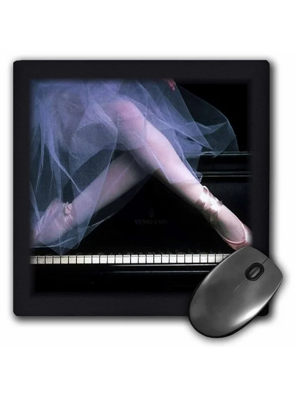 3dRose Pink Ballerina On Black Piano, Mouse Pad, 8 by 8 inches