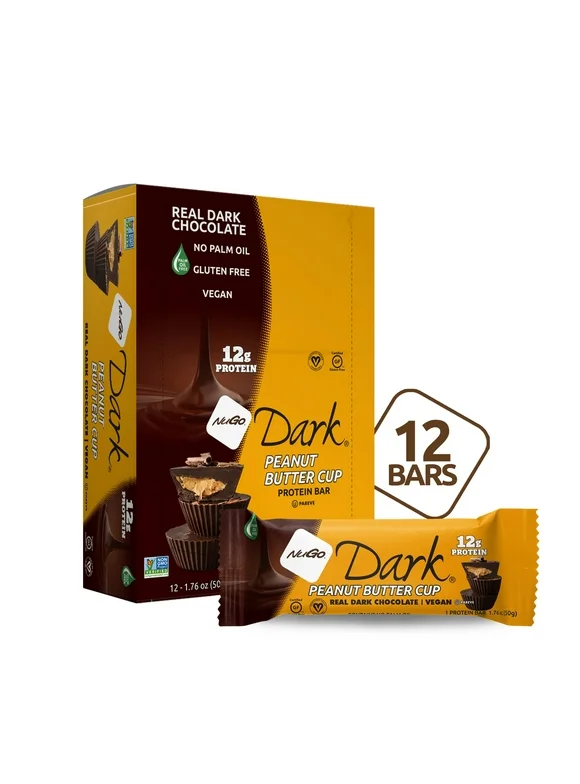 NuGo Dark Chocolate Peanut Butter Cup, 12g Vegan Protein, Gluten Free, 12 Count