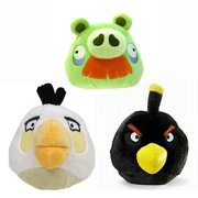 Angry Birds Plush 5" 3 Pack Assortment Moustache Pig, Black Bird, White Bird