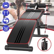 5 in 1 Foldable Sit Up Bench Adjustable Weight Bench Multi-Purpose Trainer w/ Pulling Rope Spring Booster,Double Fixed Widen Thickened PU Leather Panel Gym Home Exercise Fitness
