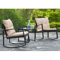 3 Pieces Patio Set Outdoor Wicker Patio Furniture Sets Rocking Chair Bistro Set Rattan Chair Conversation Sets Garden Porch Furniture Sets with Coffee Table,Black
