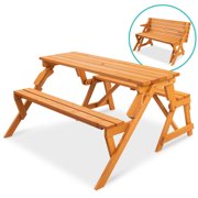 Best Choice Products 2-in-1 Outdoor Interchangeable Wooden Picnic Table/Garden Bench for w/ Umbrella Hole - Natural