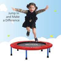 36" Mini Trampoline Foldable Kids Trampoline with Handrail for Two Kids Parent Child Exercise Play Indoor or Outdoor