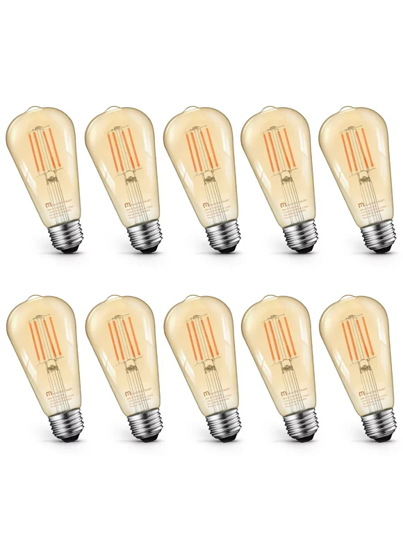 Mastery Mart LED Vintage Edison Bulbs ST19/ ST58 Dimmable E26 60 Watt Equivalent 2200K Warm White with Amber Glass, 5.5W 350LM Pack of 10