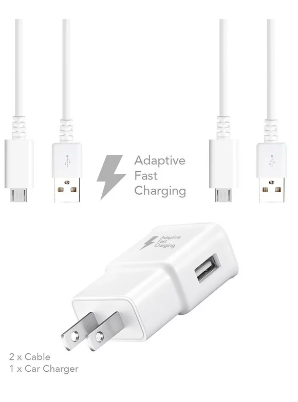 Ixir Samsung Galaxy S6 Active Charger Fast Micro USB 2.0 Cable Kit - Fast Wall Charger + 2 Cable