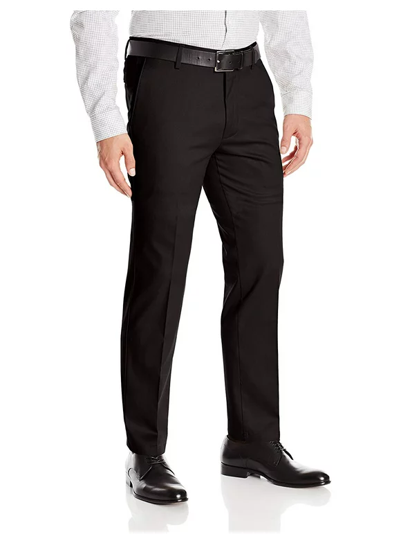 Boltini Italy Men's Flat Front Slim Fit Slacks Trousers Dress Pants (Black, 32x32)