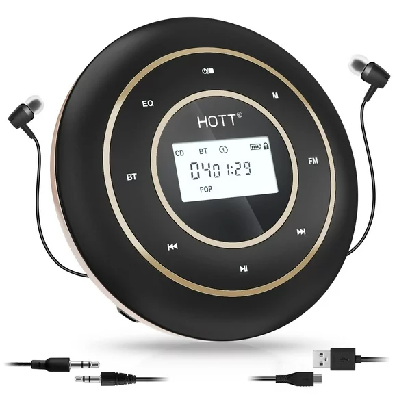 HOTT C105 Portable CD Player with HiFi Bluetooth 5.0 and FM Transmitter Rechargeable Walkman CD Player with Touch Vibration Button and 2.1" Display ASP Suitable for Home and Car
