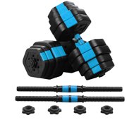 Ainfox 2 in 1 Adjustable Dumbbell Set 66 lbs, Gym Workout Dumbbell Set with Connecting Rod,Lifting Dumbbells Used As Barbell for Whole Body Workouts(Blue)