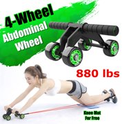 4 Wheel Fitness Ab Wheel Roller Workout System Abdominal Abs Exercise Workout For Belly/Waist/Arms/Legs Workout Fitness with Knee Pad Mat