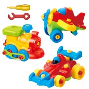 Take Apart Toys - Toy Airplane - Toy Train - Toy Racing Car for kids with tool Set - The Take-A-Part Play Set Construction Engineering Building Game Toys For Boys And Girls 3 Year Olds And Up - 3 Pack