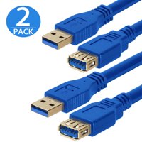 2-pack Gold Plated 6 Feet SuperSpeed USB 3.0 Type A Male to Female Extension Cable Plug and Play