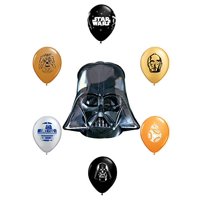 25" Darth Vader Helmet Foil Balloon and 6pc Star Wars 11" Character Print Latex Balloons Chewbacca, Darth Vader, C3PO, R2D2, BB8, Yoda