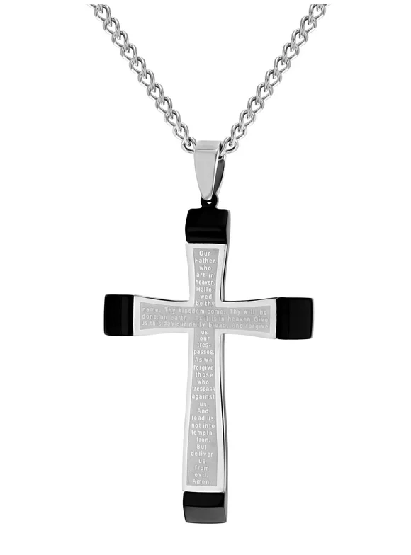 Men's Stainless Steel The Lord's Prayer Cross Pendant Necklace