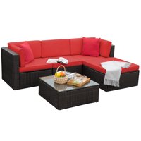 Walnew 5 Pieces Outdoor Patio Sectional Sofa Sets All-Weather PE Rattan Conversation Sets With Glass TableRed