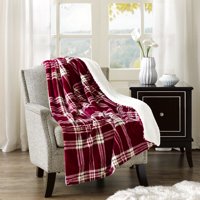 Comfort Spaces Plaid Sherpa/Plush Throw, 50" x 60", Cranberry
