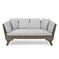Otto Outdoor Acacia Wood Daybed with Light Grey Water Resistant Cushions, Grey