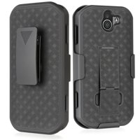 for 5" Kyocera Duraforce Pro-2 Holster Stand Hybrid Heavy Duty Belt Clip Shockproof Soft Silicone TPU Absorber Rugged Defender Cover Hard Back Dual Layers Armor Bumper Protective Phone Case [Black]