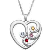 Family Jewelry Personalized Mother's Engraved Heart Silvertone or Goldtone Birthstone Necklace