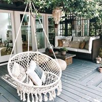 AUGIENB Hammock Chair Macrame Swing, Handmade Knitted Hanging Cotton Rope Chair for Indoor/Outdoor Home Patio Deck Yard Garden Reading Leisure, White
