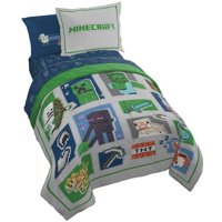 Minecraft Patchwork Blue & Green Bed in a Bag Bedding Set w/ Reversible Comforter