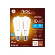 GE Relax HD ST19 Edison 5.5-Watt LED Light Bulb (60W Equivalent), Dimmable with Clear Finish and Straight Filament, Medium Base, 2-Pack