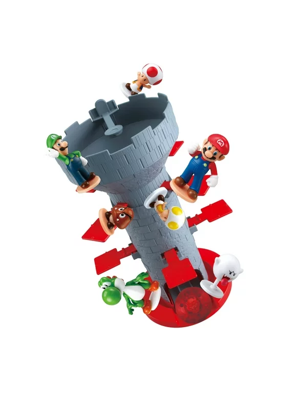Epoch Games Super Mario Blow Up! Shaky Tower Balancing Game, Tabletop Skill and Action Game with Collectible Super Mario Action Figures
