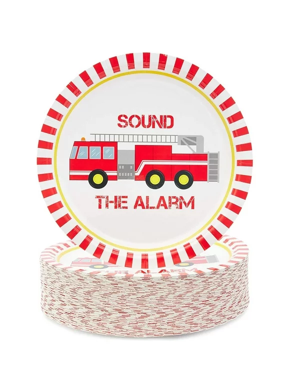 80 Packs Fire Fighter Truck Party Disposable Paper Plates 9" for Birthday Party