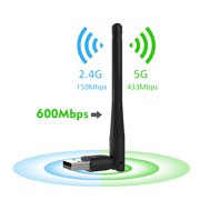 USB Wifi Lan Adapter AC600 Dual Band 5GHz/2.4GHz 802.11ac w/ Antenna Wireless Network Dongle Booster Lan Card with High Gain External Antenna for PC Laptop-Wavlink