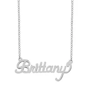 Personalized Sterling Silver "Brittany" Polished Single Nameplate Necklace With 18 inch Link Chain
