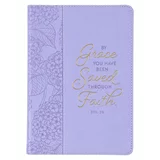 Classic Faux Leather Journal by Grace You Have Been Saved Ephesians, 2:8 Purple Hydrangea Floral Flexcover Inspirational Notebook W/Ribbon Marker, 336 Lined Pages (Paperback)