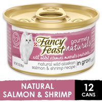 (12 Pack) Fancy Feast Natural Wet Cat Food, Gourmet Naturals Wild Alaskan Salmon & Shrimp in Gravy, 3 oz. Cans